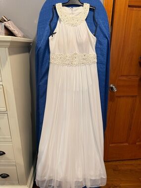 Elegant Ivory Halter Maxi Dress with Beaded Waist